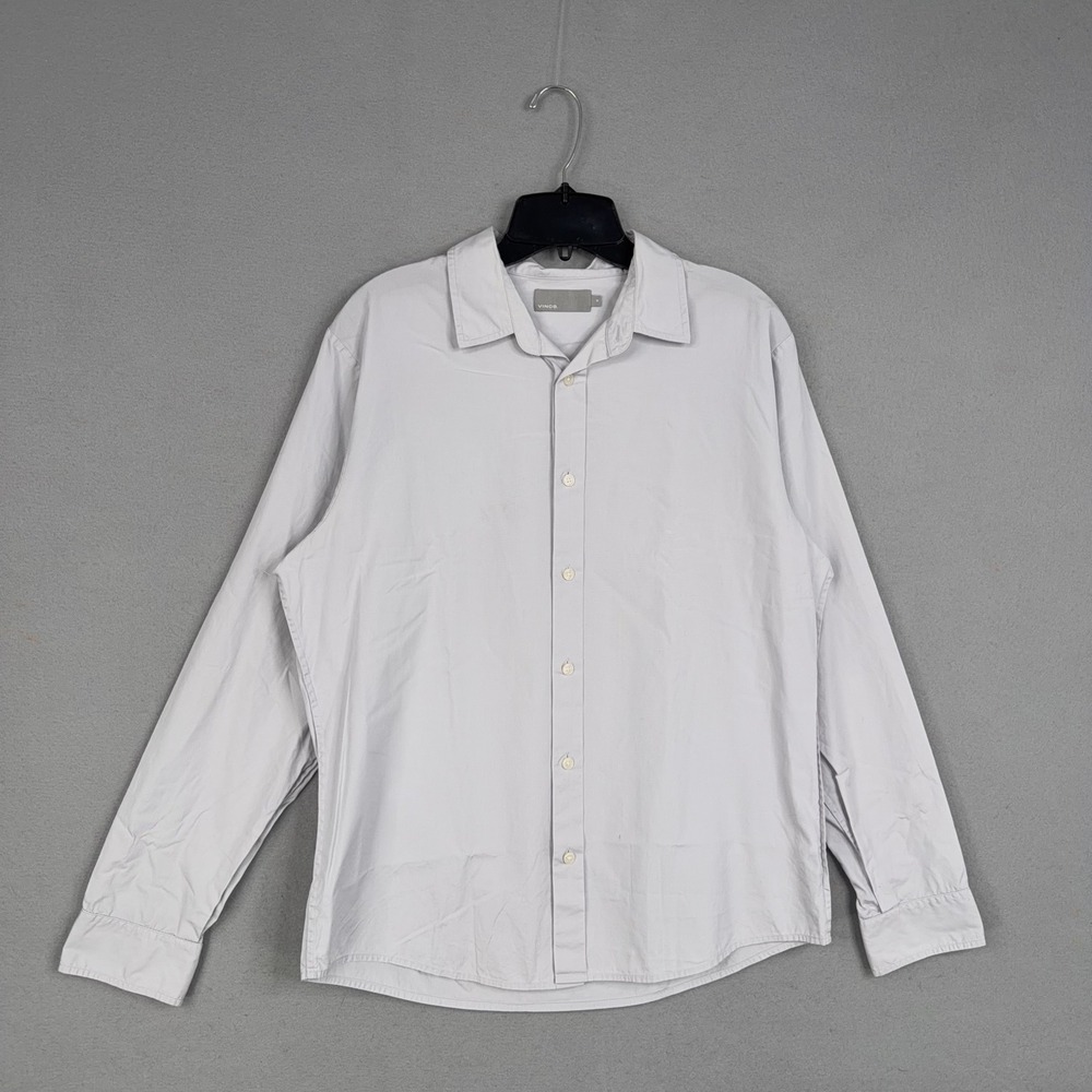 Vince Button Down Shirt Mens Medium Gray Long Sleeve Cotton Minimalist Luxe